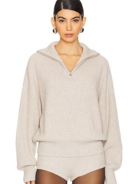Hollister Cream Half-Zip Ribbed Sweater